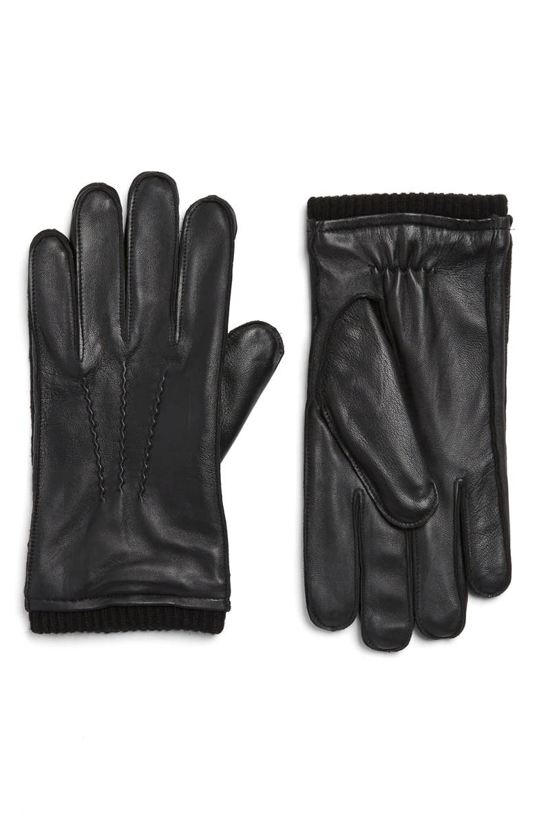 Bruno Magli Boxed Leather Gloves, Main, color, Black