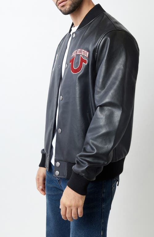 TRUE RELIGION TRUE RELIGION FAUX LEATHER VARSITY JACKET