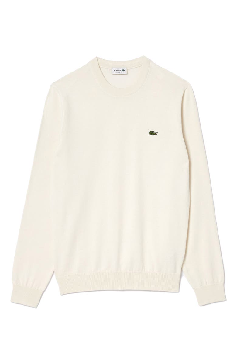 Lacoste Solid Cotton Jersey Crewneck Sweater, Main, color, Flour
