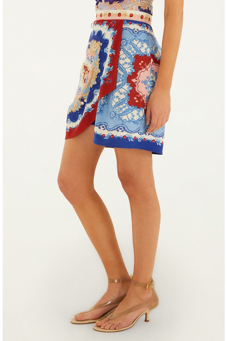 Mixed Cherry Royalty Scarf Print Linen Blend Miniskirt, Alternate, color, BLUE