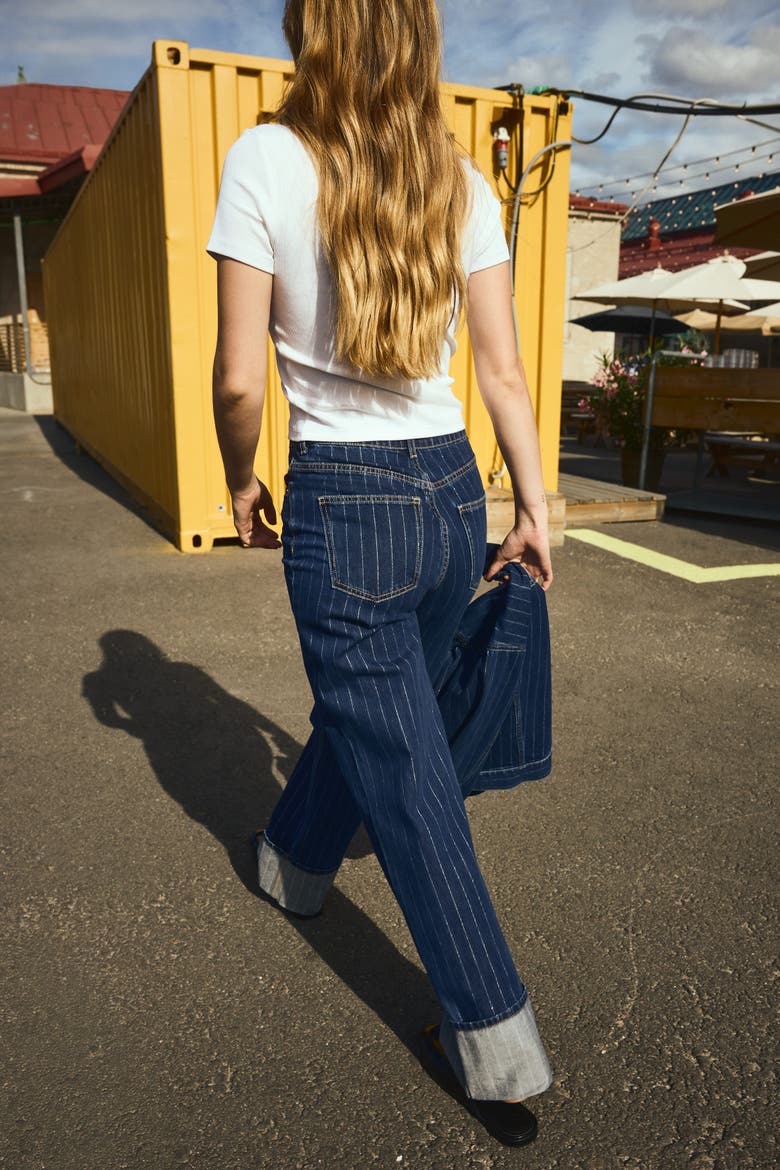 Wide Ultra High Turn-up Jeans, Alternate, color, Denim blue/pinstriped