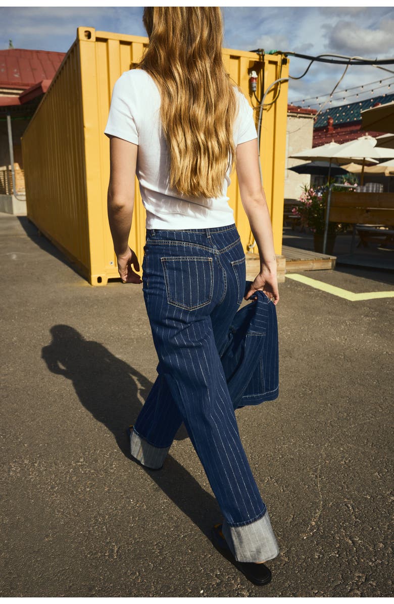 H&M Wide Ultra High Turn-up Jeans, Alternate, color, Denim Blue/Pinstriped