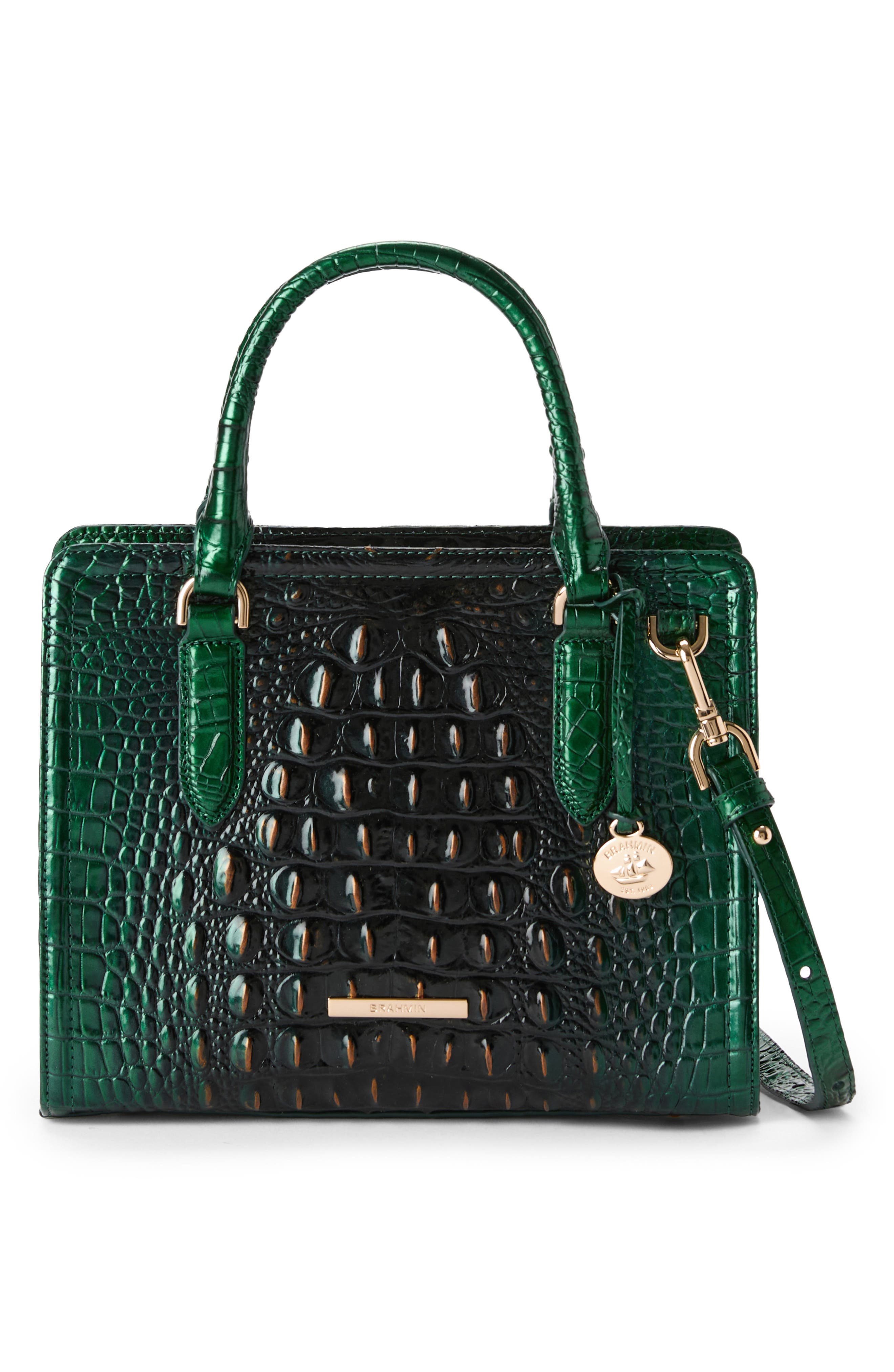 Brahmin Cami Croc Embossed Leather Satchel, Alternate, color, 