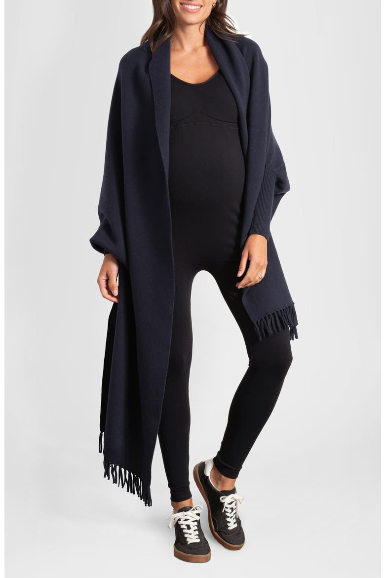 Fringe Maternity/Nursing Shawl Cardigan, Main, color, DARK BLUE