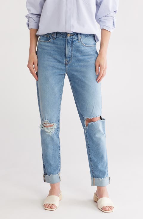 High Waist Raw Hem Slim Jeans (Regular & Plus Size)