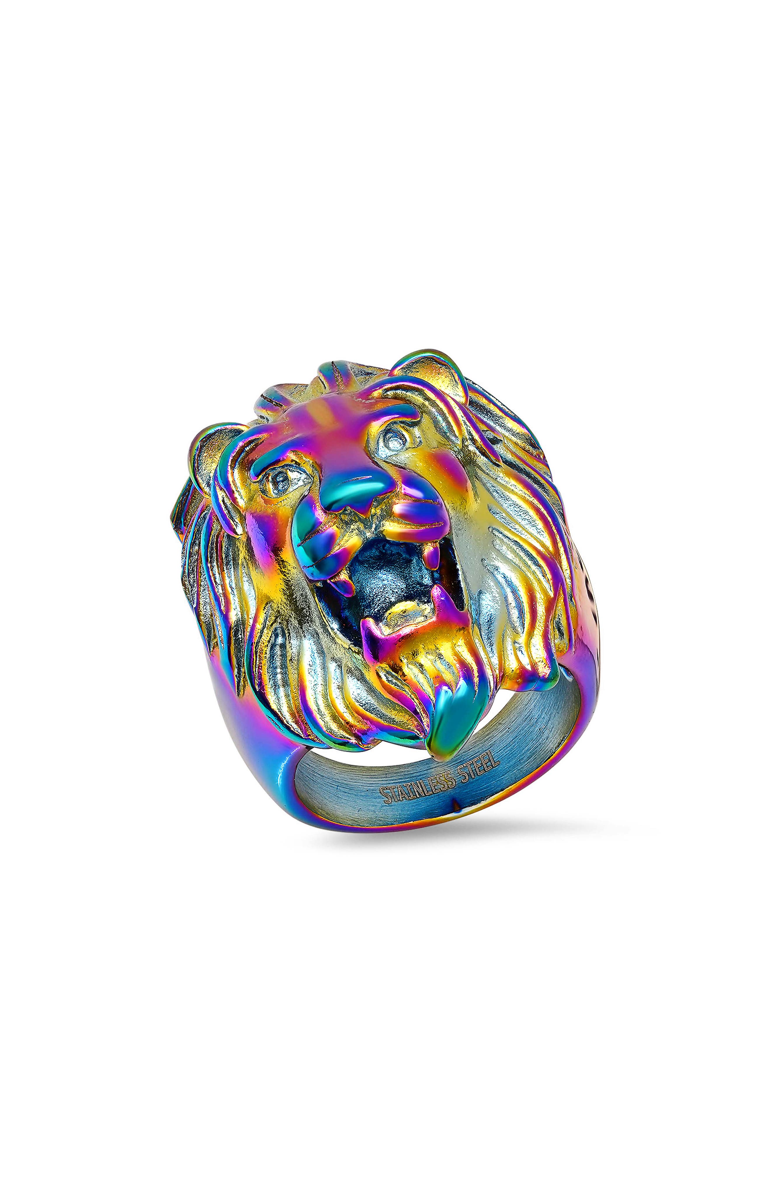Men's Lion Head Multicolored Ion-Plated Stainless Steel Ring