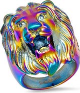 STEELTIME Men's Lion Head Multicolored Ion-Plated Stainless Steel Ring