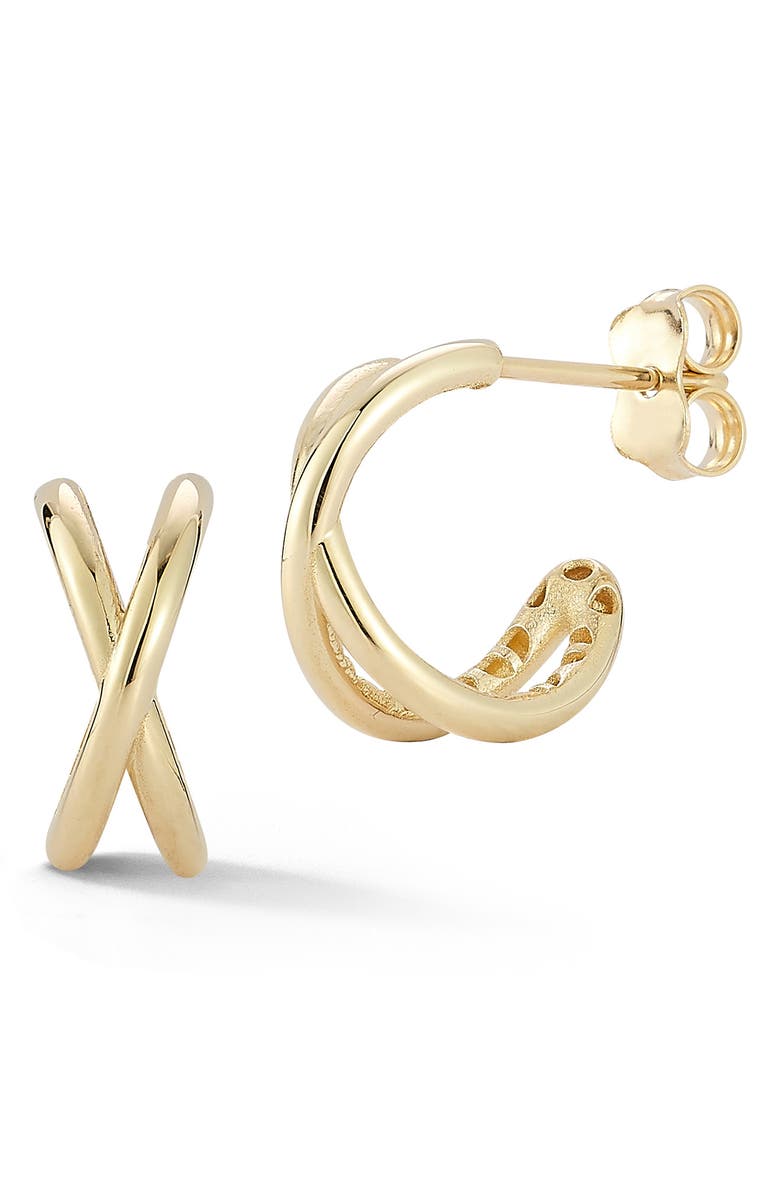 Ember Fine Jewelry 14K Yellow Gold X Huggie Hoop Earrings, Main, color, Gold