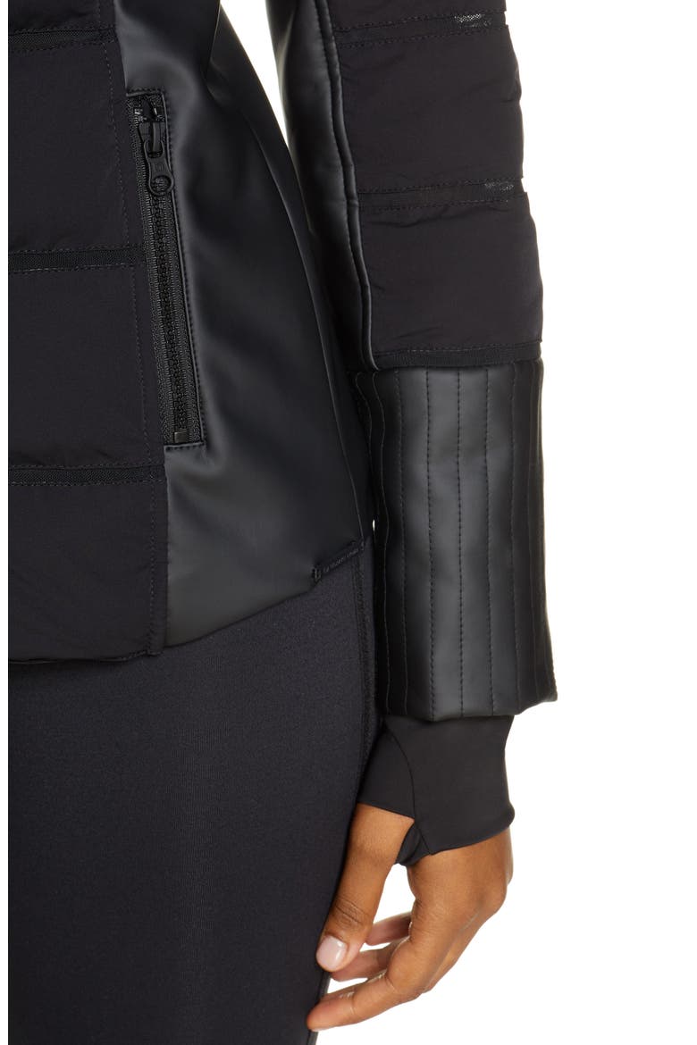 Hooded Moto Puffer Jacket with Faux Fur Trim, Alternate, color, BLACK