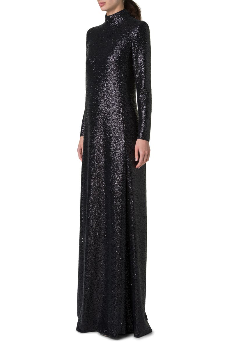 Akris Sequin Mock Neck Long Sleeve Gown, Alternate, color, 