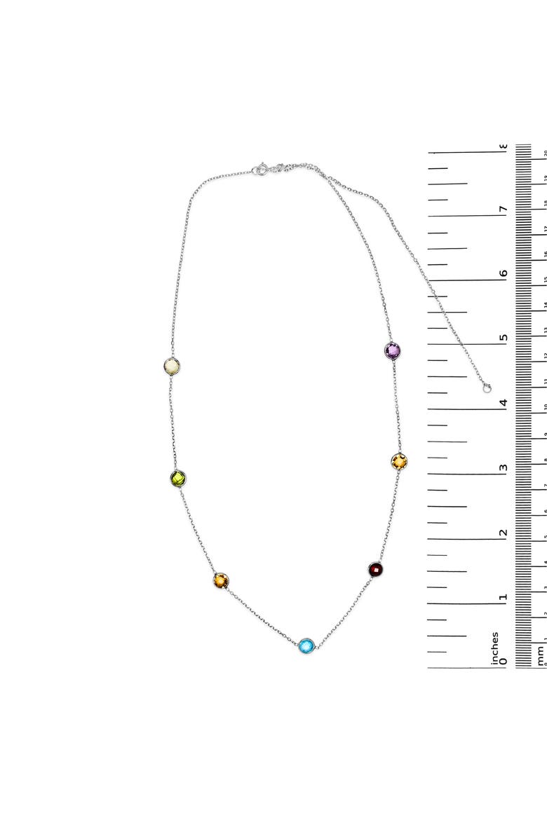 14K White Gold Bezel Set Mixed Gemstone 7 Station Adjustable 18"-24" Necklace, Alternate, color, White Gold