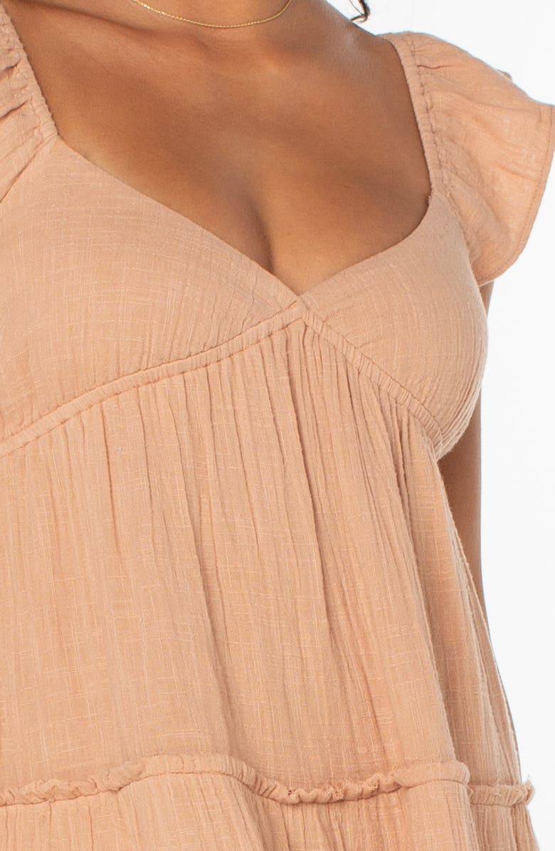 Roxy Palmy Days Tiered Cotton Midi Dress, Alternate, color, Praline Solid Stamp