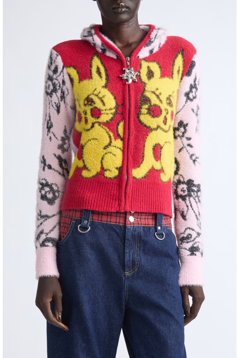 Squizzle Bun Bun Cardigan, Main, color, RED MULTI
