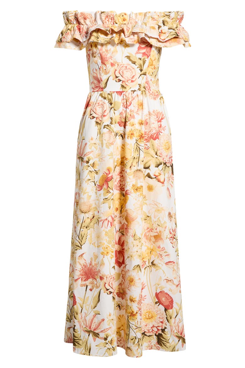 Zury Floral Jana Ruffle Maxi Dress, Alternate, color, CORAL-MULT