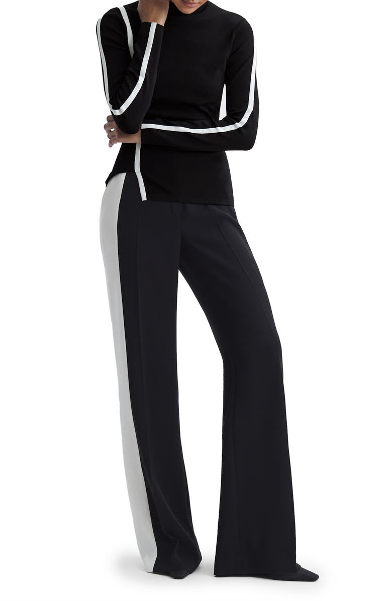 Reiss Anna Asymmetric Stripe Mock Neck Top, Alternate, color, Black White