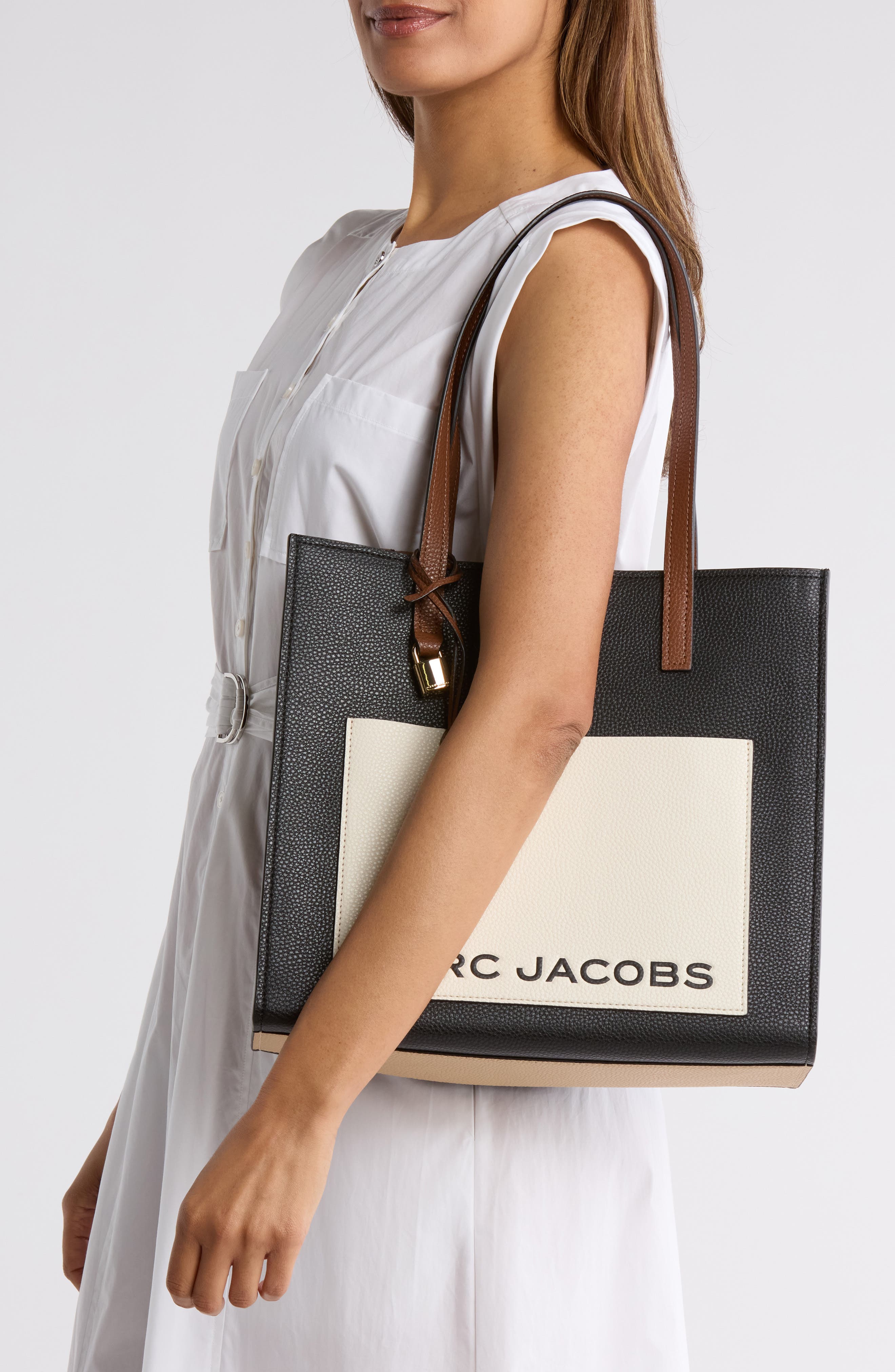 Marc Jacobs Grind Leather Tote, Alternate, color, Black Multi