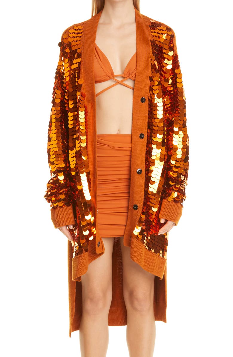 MONSE Sequin Longline High-Low Merino Wool Cardigan, Main, color,