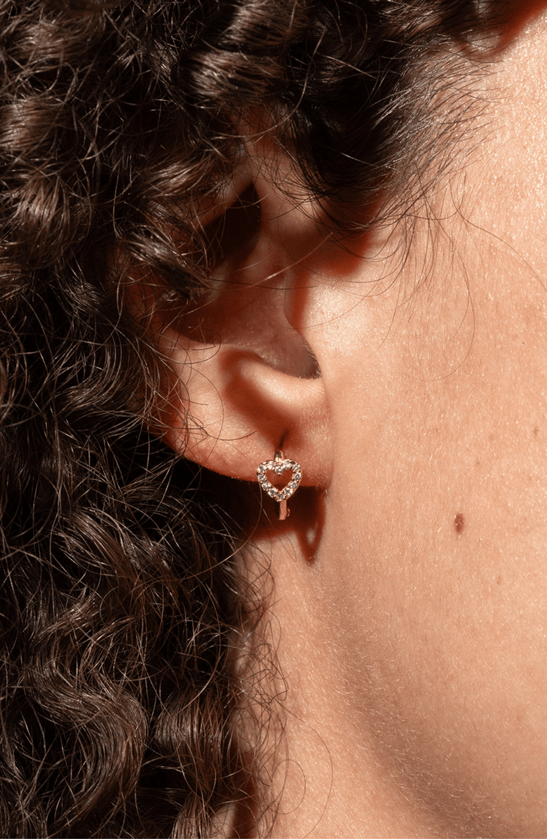 Bearfruit Jewelry 14k Gold Plated Open Heart Huggies Holiday Gift Idea, Alternate, color, Silver