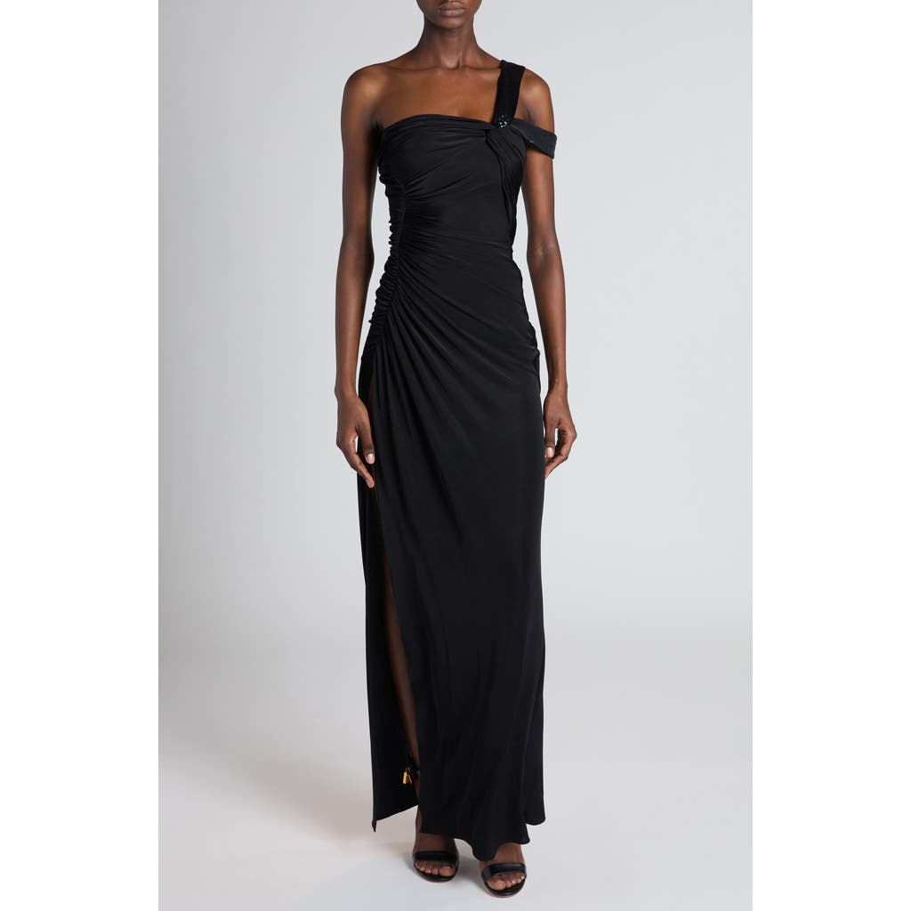 Tom Ford Sequin Twisted One-shoulder Jersey Slit Gown In Black