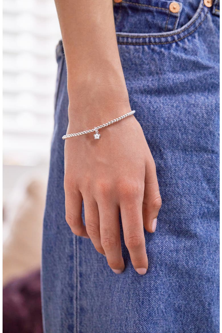 White Flower Sienna Beaded Stretch Bracelet, Alternate, color, SILVER