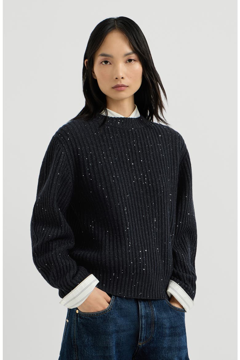 Sparkling & Dazzling cashmere and wool ribbed sweater, Main, color, Cobalt