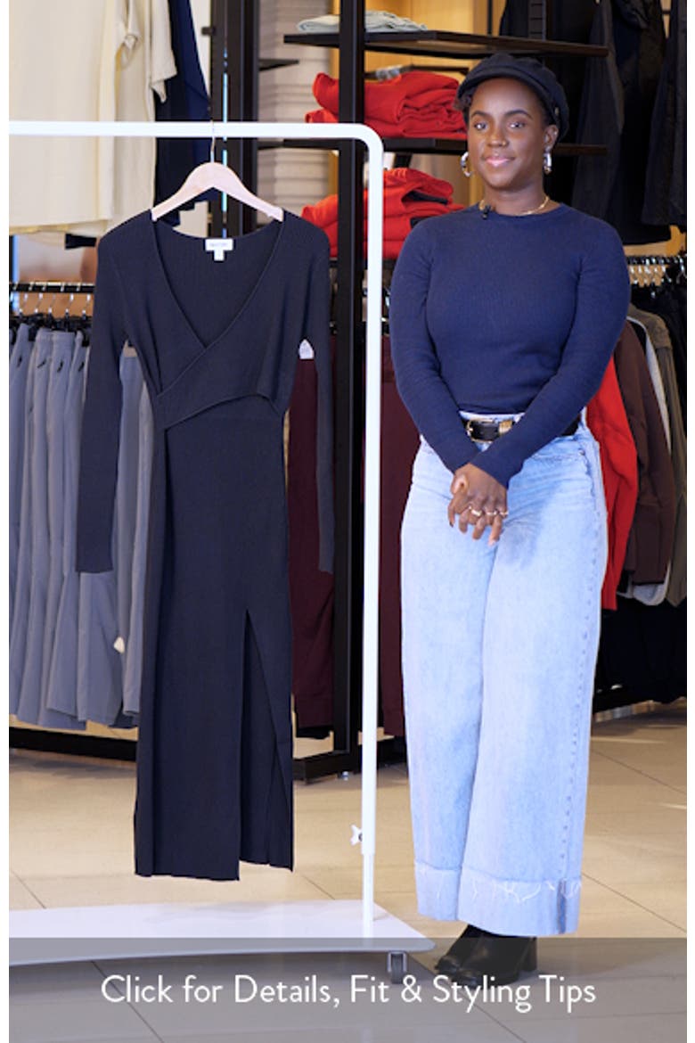 Luxe Long Sleeve Sculpt Rib Faux-Wrap Dress video