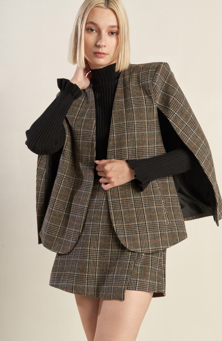 FREEMARKET Plaid Woven Capelet, Alternate, color, Brown/Black