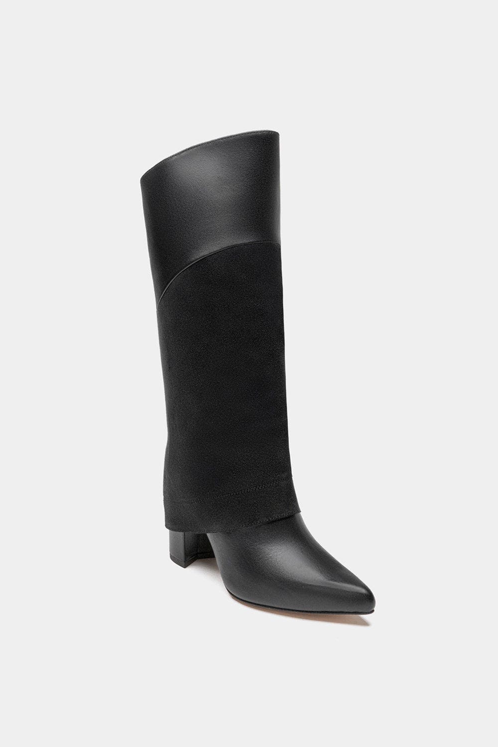 Dante Leather Tall Overlay Boots Vanilla, Main, color, Black