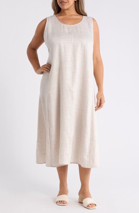 Scoop Neck Linen Blend Shift Dress (Plus)