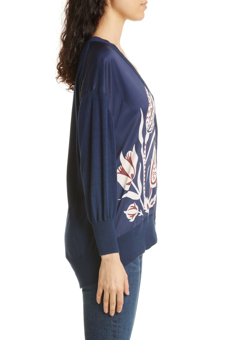 Women's Naincy Print Cardigan, Alternate, color, DARK NAVY