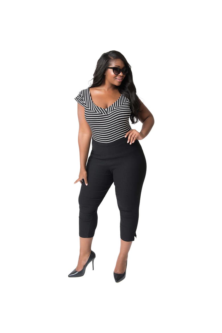 Plus Size Rachelle Capri Pants, Alternate, color, Black/Black