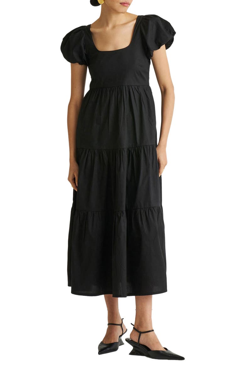 Reistor Puff Sleeve Tiered Maxi Dress, Alternate, color, Black