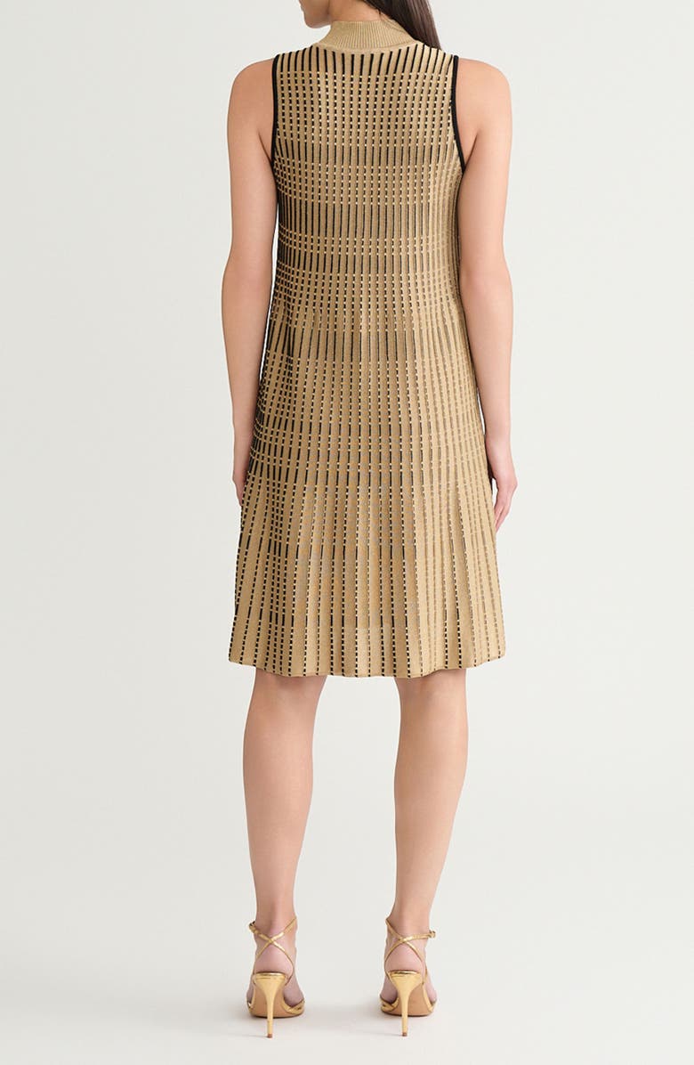 Ming Wang x Tanya Foster Metallic Linear Pleat Knit Dress, Alternate, color, Gold/ Black
