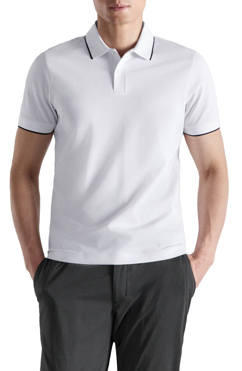 MANGO Comfort Stretch Tipped Piqué Polo, Main, color, White