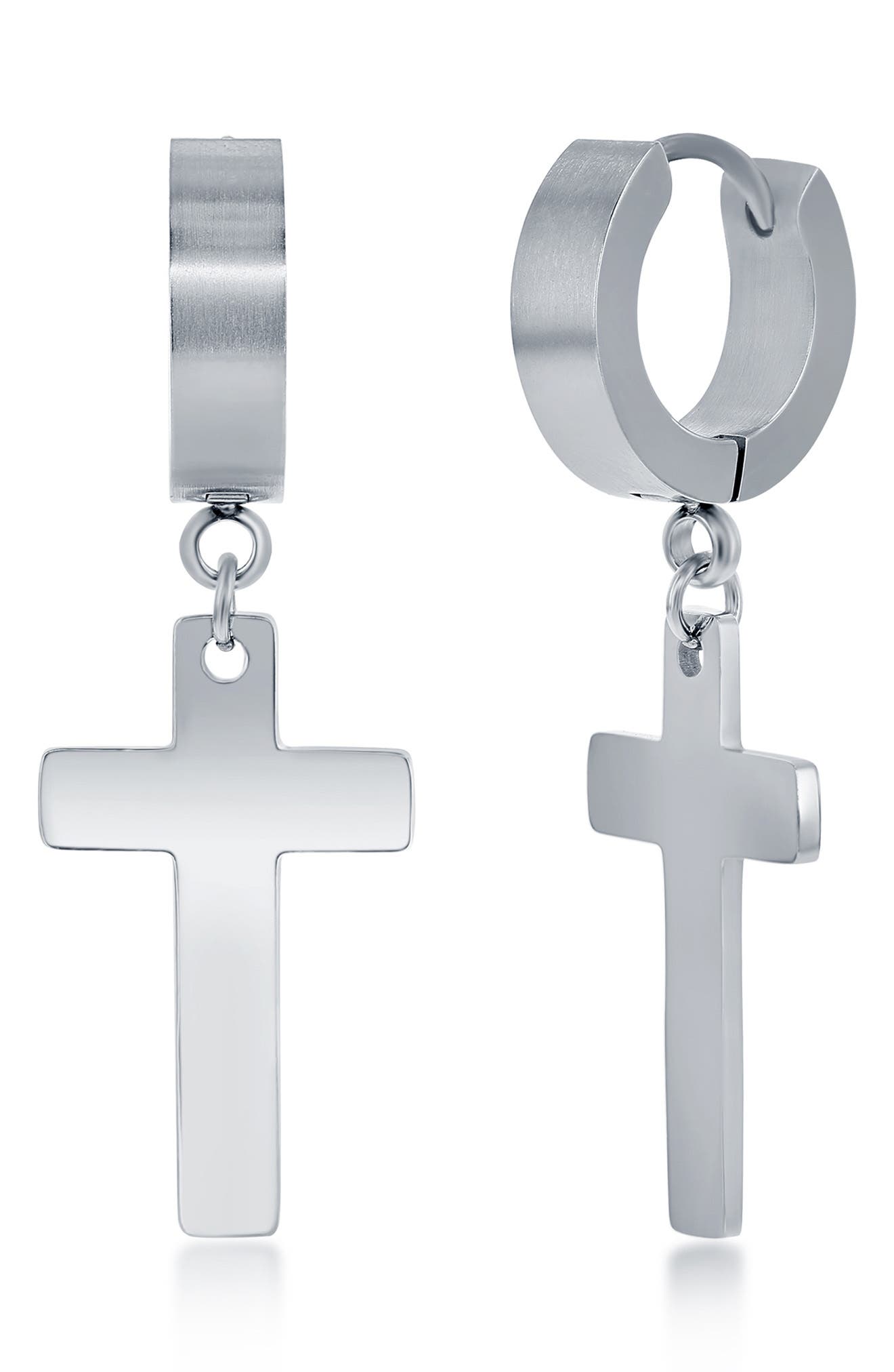Men's Cross Huggie Hoop Earrings