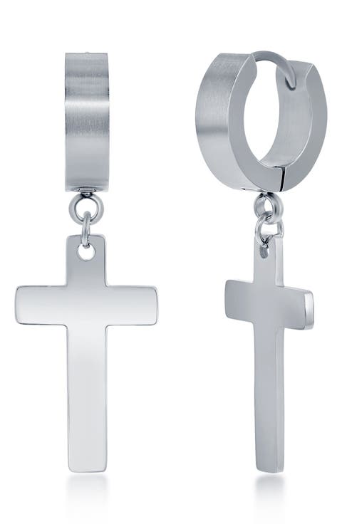 Men's Cross Huggie Hoop Earrings