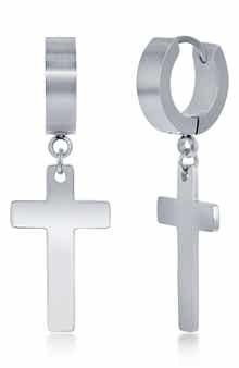 Men's Cross Huggie Hoop Earrings