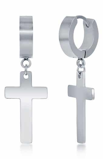 Men's Cross Huggie Hoop Earrings