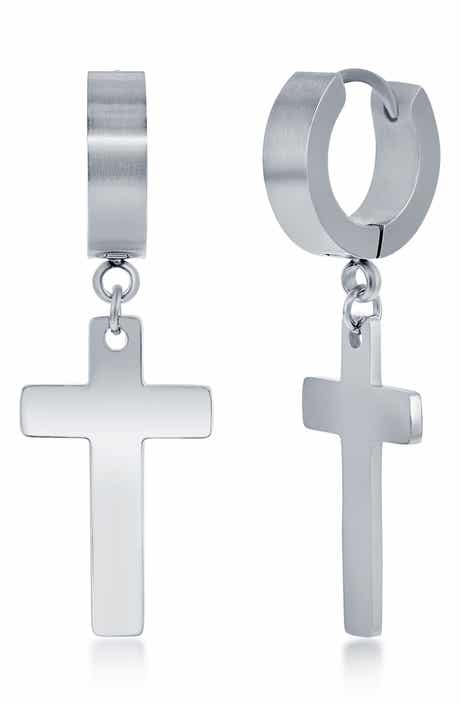 Men's Cross Huggie Hoop Earrings
