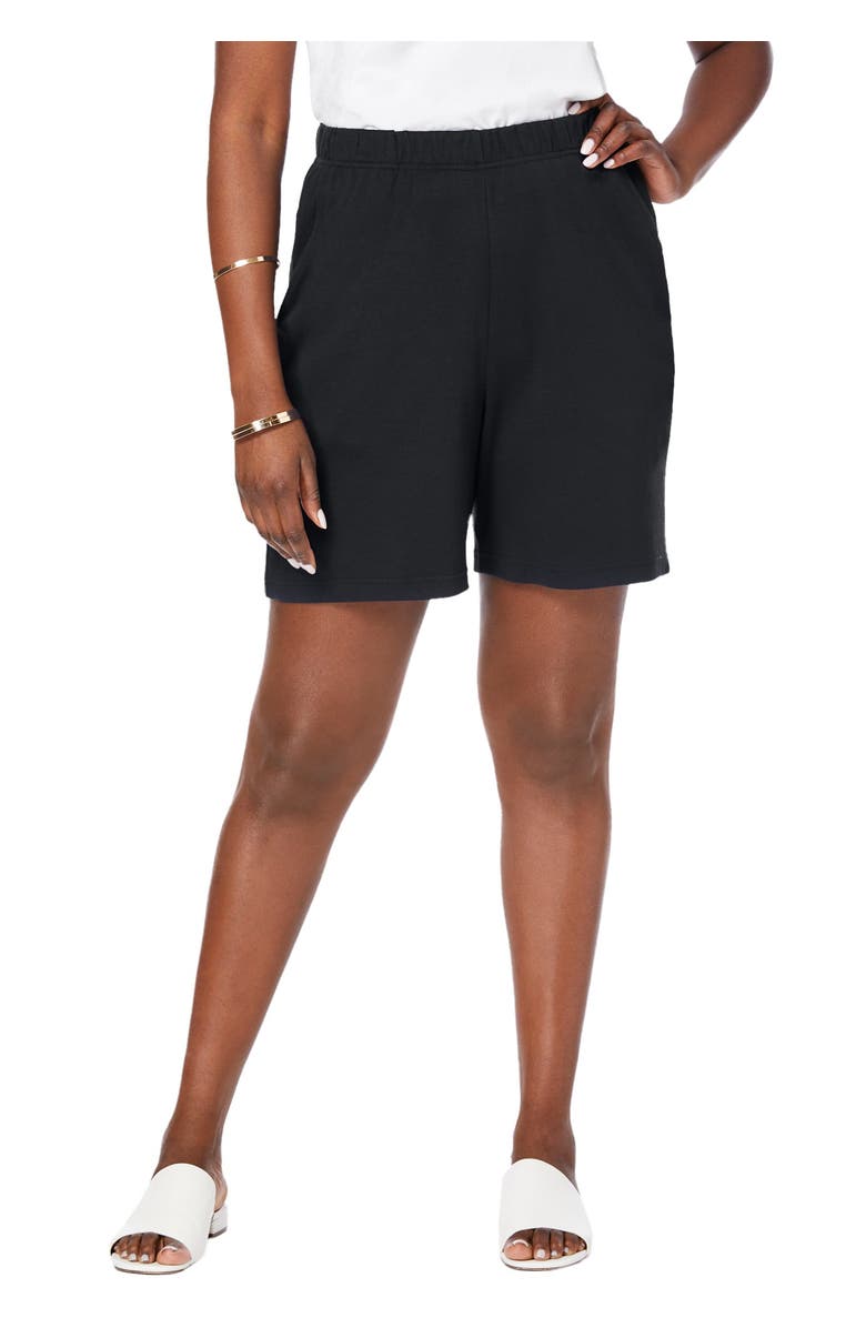 Jessica London Soft Ease Knit Shorts, Main, color, Black