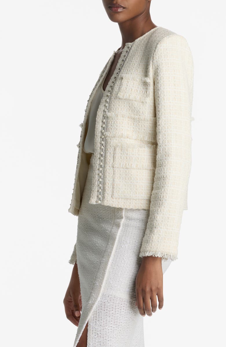 ST. JOHN Embellished Tweed Jacket, Alternate, color, Ecru