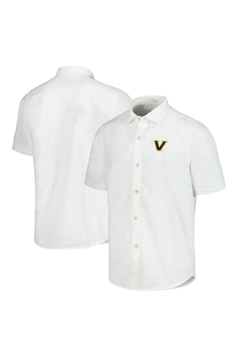 Men's Tommy Bahama White Vanderbilt Commodores Coconut Point Palm Vista IslandZone Camp Button-Up Shirt, Main, color, White