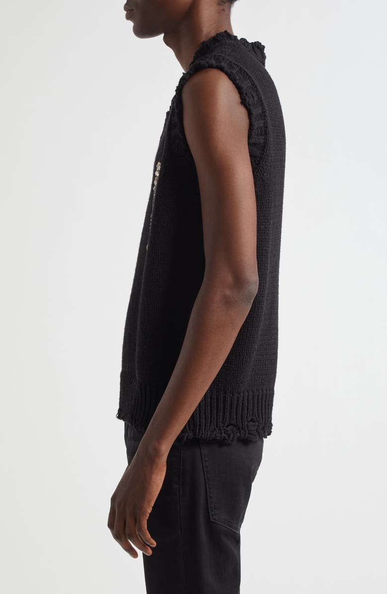 McQueen Crystal Embellished Distressed Wool Sweater Vest, Alternate, color, Silver/ Crystal/ Black