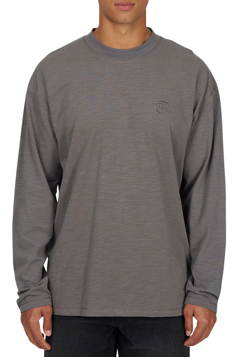 Emblem Tonal Relaxed Slub  Long sleeve T-shirt, Main, color, Grey