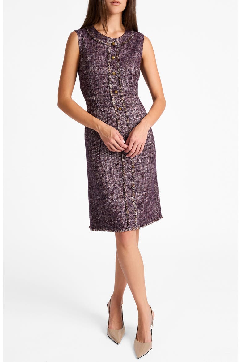 Laura Sleeveless Sheath Dress in Lightweight Tweed, Main, color, RAISIN MULTI