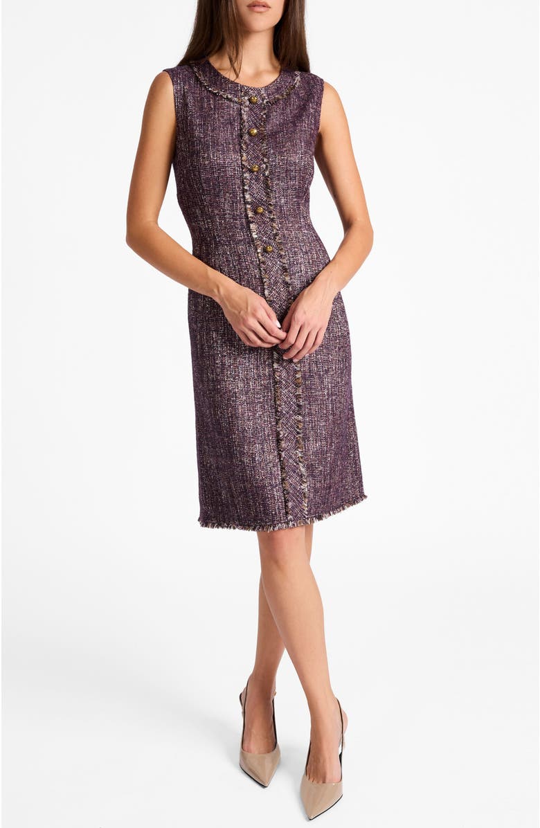 Santorelli Laura Sleeveless Sheath Dress in Lightweight Tweed, Main, color, Raisin Multi