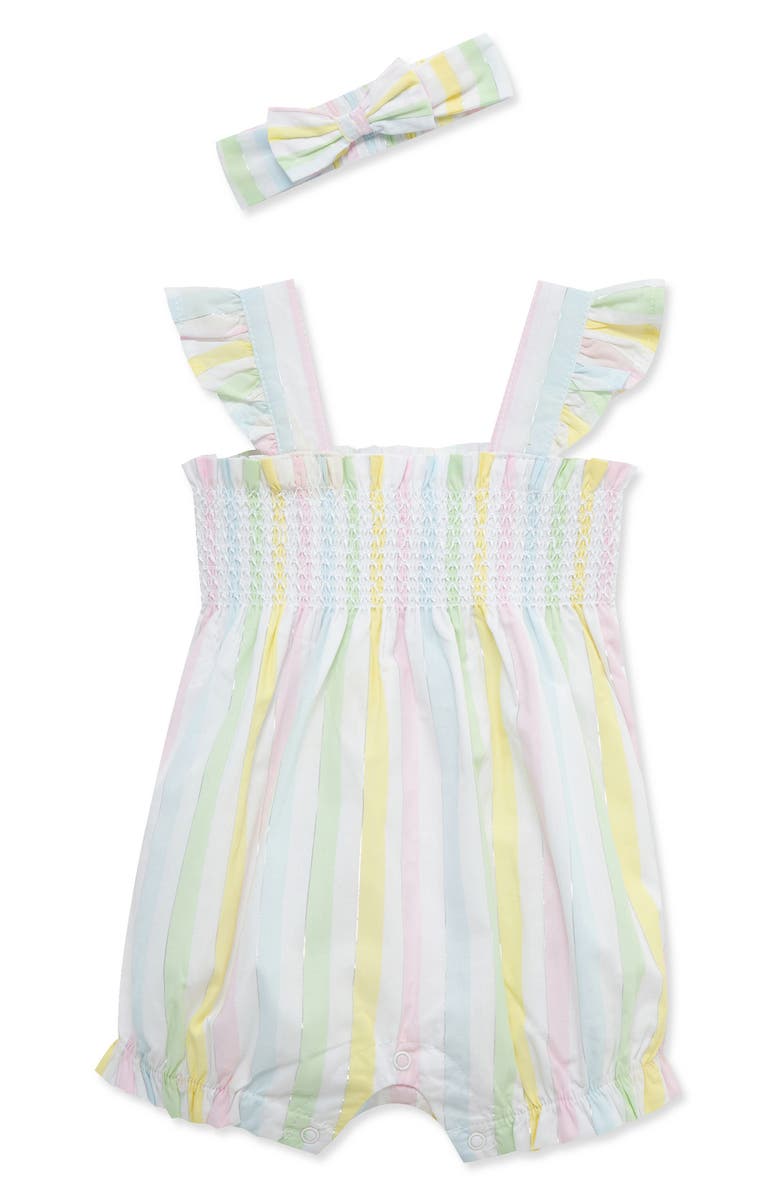 Little Me Candy Stripe Bubble Romper & Headband Set, Alternate, color, 