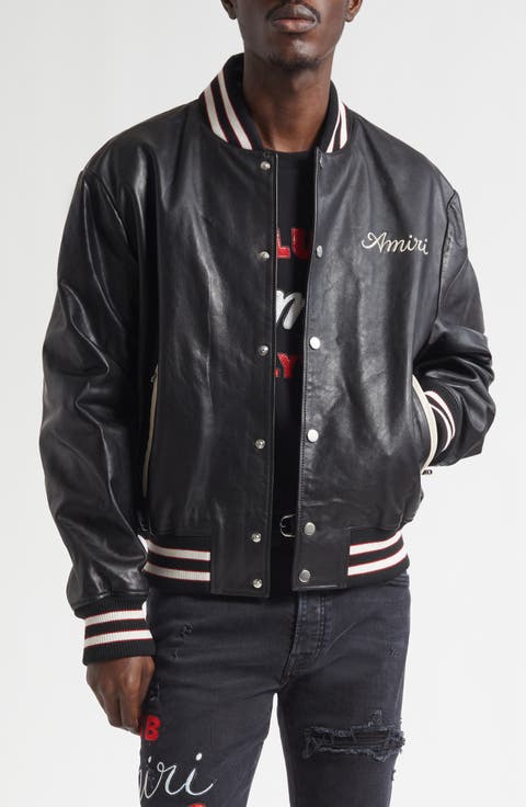 Club Amiri Embroidered Leather Varsity Jacket