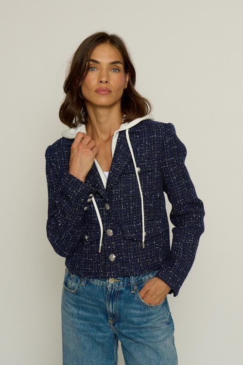 Central Park West Crop Tweed Dickie Blazer In Navy Multi