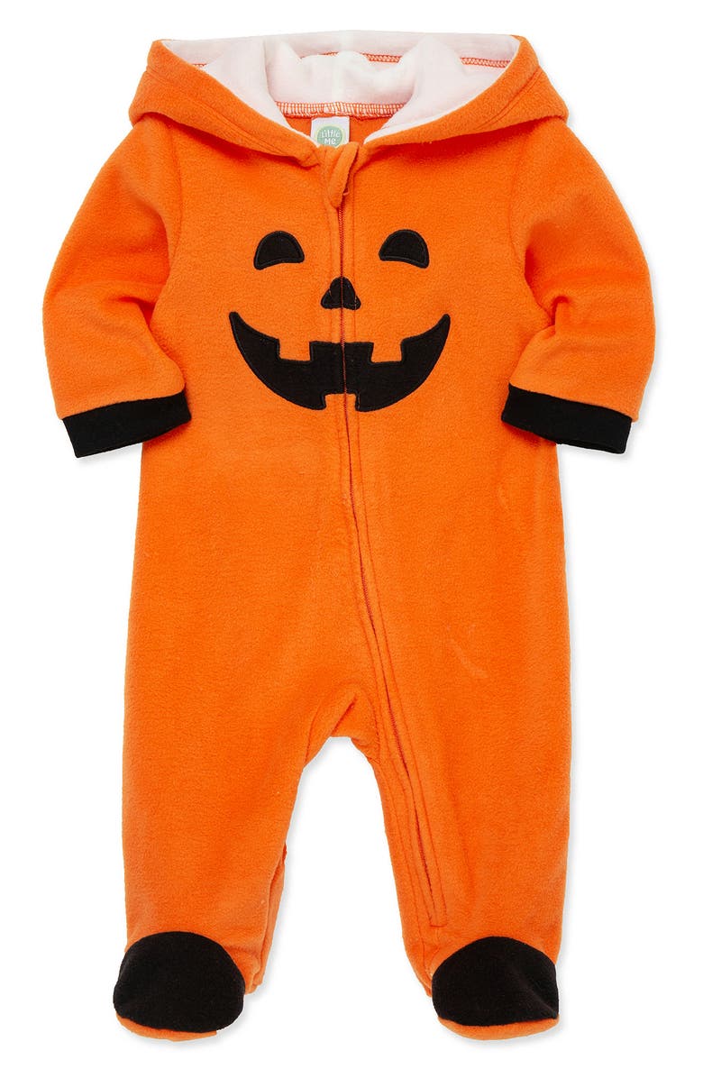 Little Me Pumpkin Hooded Fleece Footie, Alternate, color, Orange